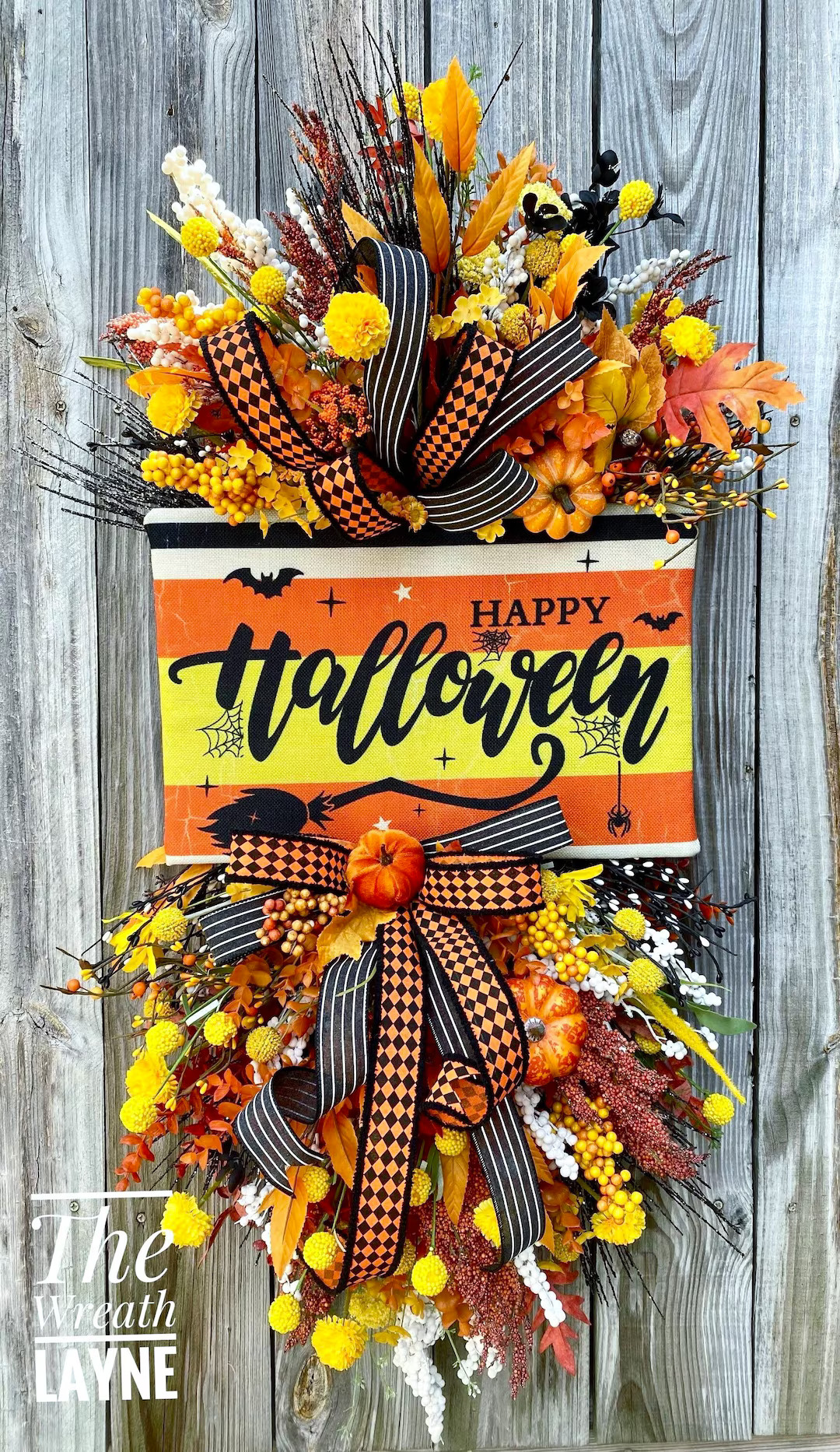 Vintage Halloween Wreath, Pumpkin Halloween Wreath, Candy Corn Wreath, Harlequin Halloween Wreath... | Etsy (US)