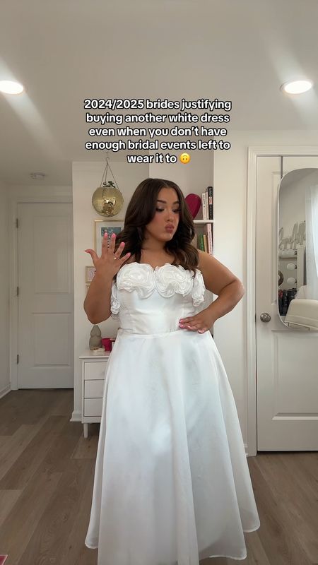 The most gorgeous white dress for a bridal shower, engagement party, engagement photos or even graduation! By Lulus wearing size XL 🤍

#LTKWedding #LTKParties #LTKMidsize