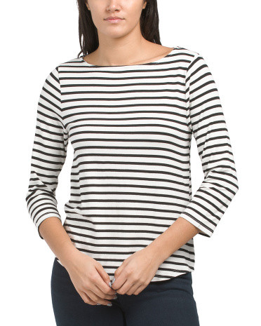 Made In Usa Three-Quarter Sleeve Boat Neck Striped Top | Marshalls