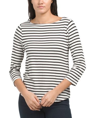 Made In Usa Three-Quarter Sleeve Boat Neck Striped Top | Marshalls