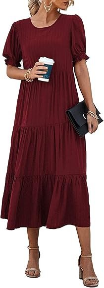 PRETTYGARDEN Women's Summer Casual Boho Dress Floral Print Ruffle Puff Sleeve High Waist Midi Bea... | Amazon (US)