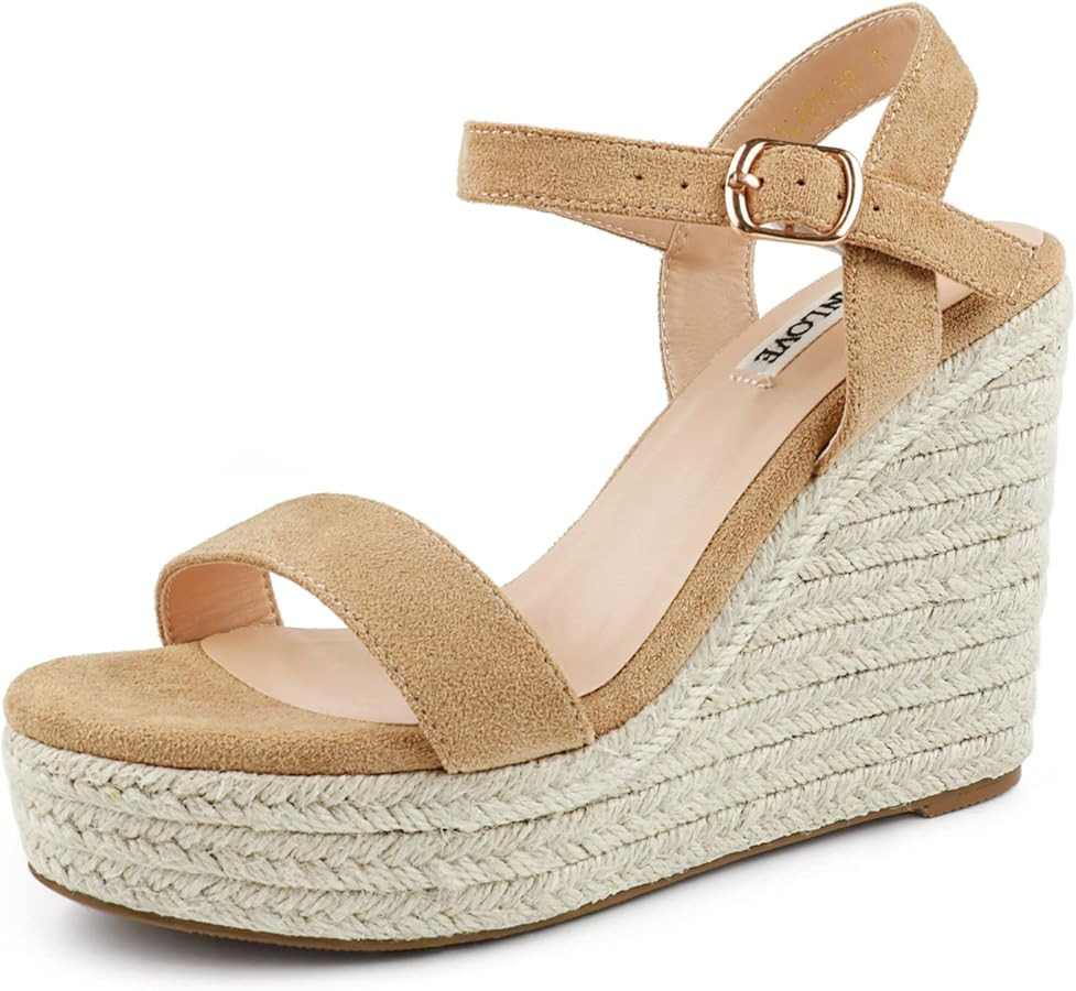 JOY IN LOVE Womens Espadrilles Wedge Sandals Platform Heels Ankle Strap Open Toe Buckle Sandals | Amazon (US)