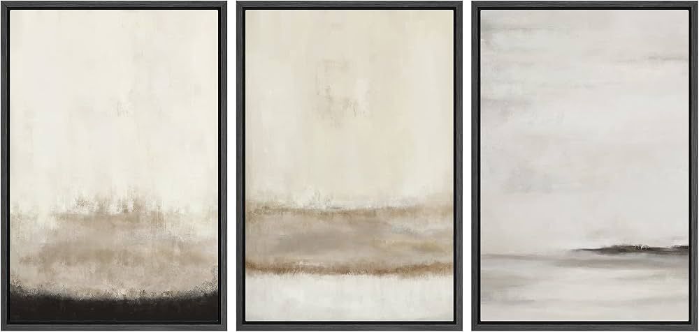 SIGNFORD Framed Canvas Print Wall Art Set Minimal Gray Tan Paint Stroke Landscape Abstract Shapes... | Amazon (US)