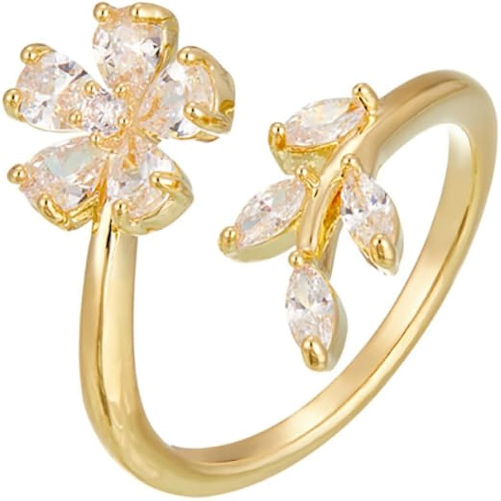 Kokoma Delicate Flower Leaf Wrap Finger Ring for Women Pink Cubic Zirconia Crystal Floral Stateme... | Amazon (US)