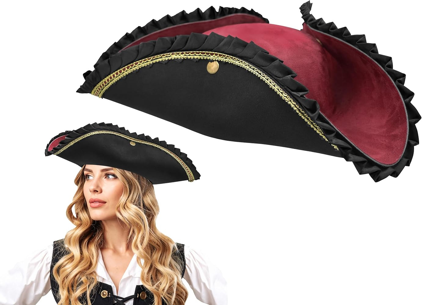 Nicky Bigs Novelties Deluxe Tricorn Tricorner Pirate Hat Buccaneers Cap Halloween Costume Accesso... | Amazon (US)