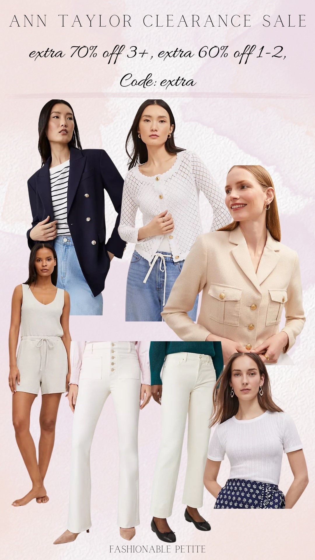 Ann Taylor up to 70% off sale!

Summer sale, white jeans, workwear, work outfit, navy blazer, tweed jacket 

#LTKWorkwear #LTKSaleAlert #LTKPetite