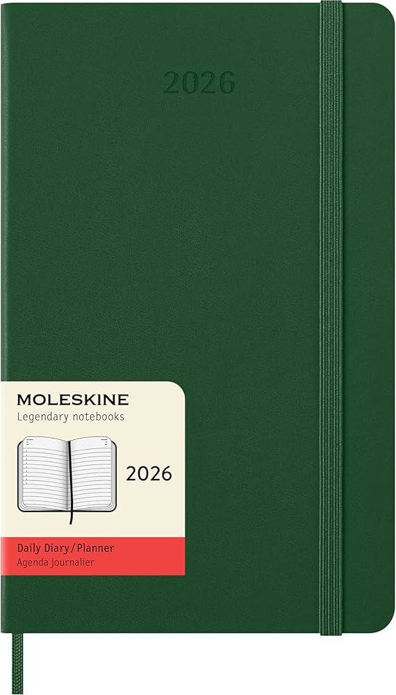 Moleskine Classic 12 Month 2026 Daily Planner, Hard Cover, Large (5" x 8.25"), Myrtle Green, 400 ... | Amazon (US)