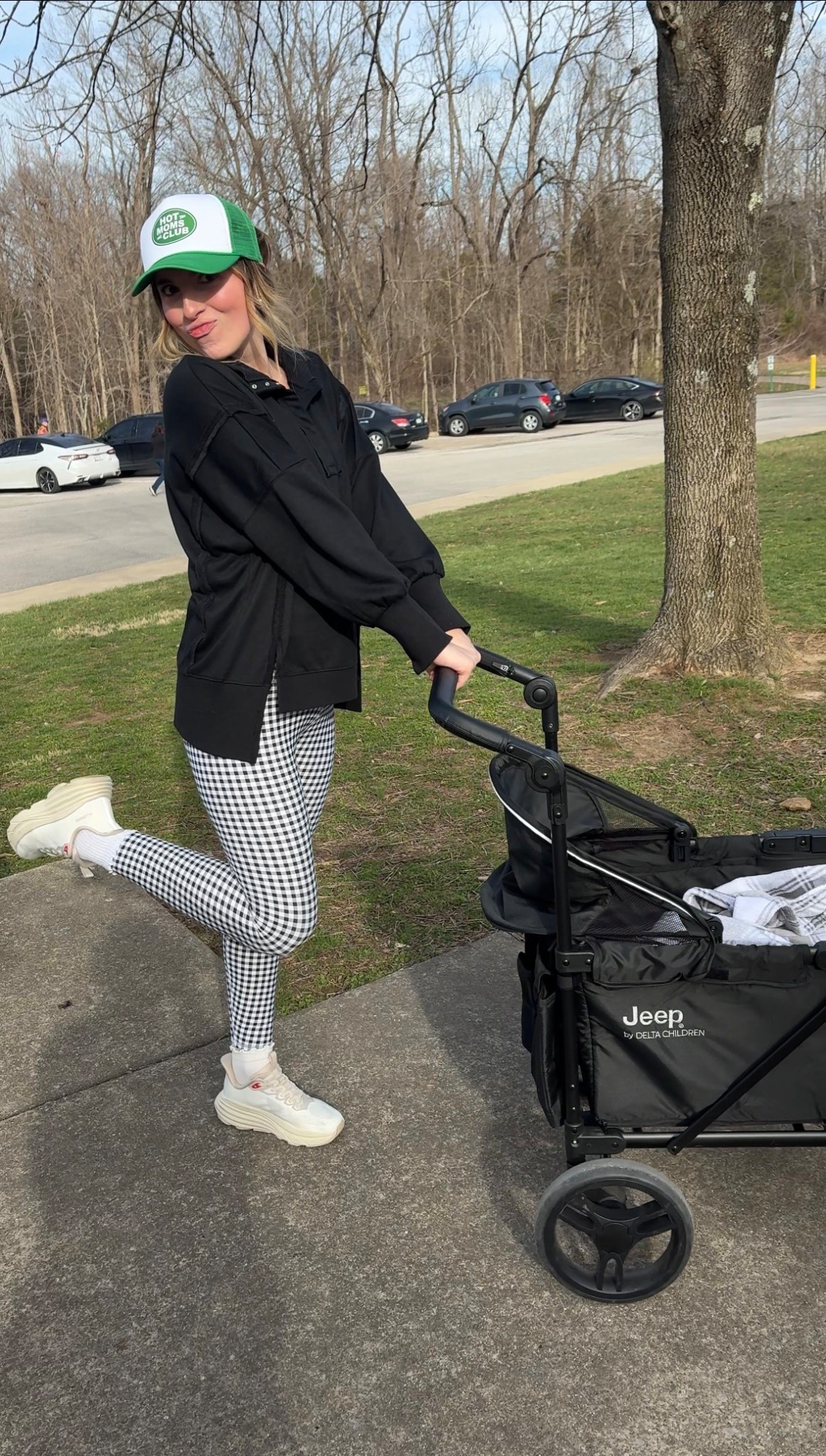 Park outfit of the day! 

Black pullover. Trucker hat. Gingham leggings. Ruffle socks. Walking shoes. 

#LTKdayinmylife #LTKmomlife #LTKootd