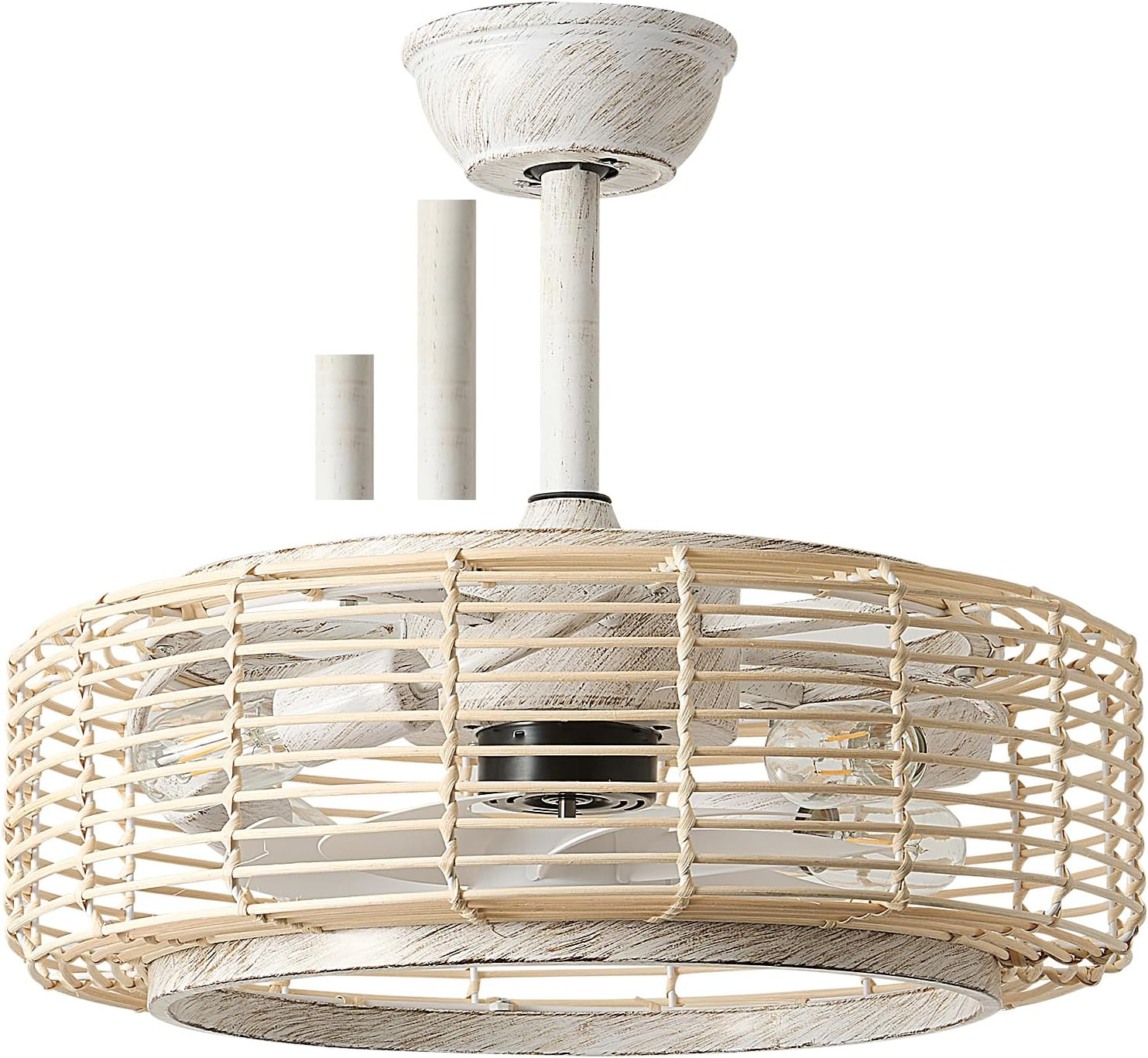 zheshirui Boho Caged Ceiling Fans with Lights, 20 Inch White Rattan Fandelier Ceiling Fan with Li... | Amazon (US)