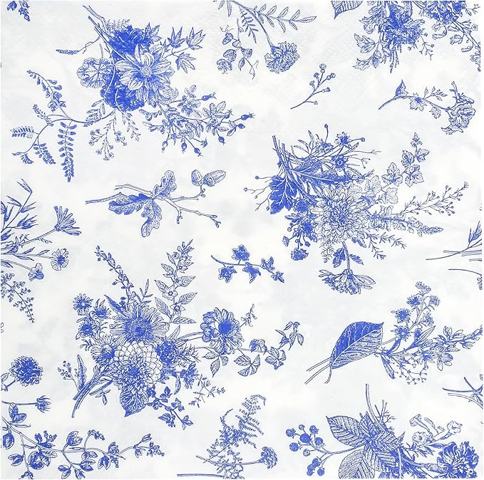 100Pcs Floral Beverage Napkins Blue White Disposable Paper Napkins Flowers Luncheon Cocktail Dinn... | Amazon (US)
