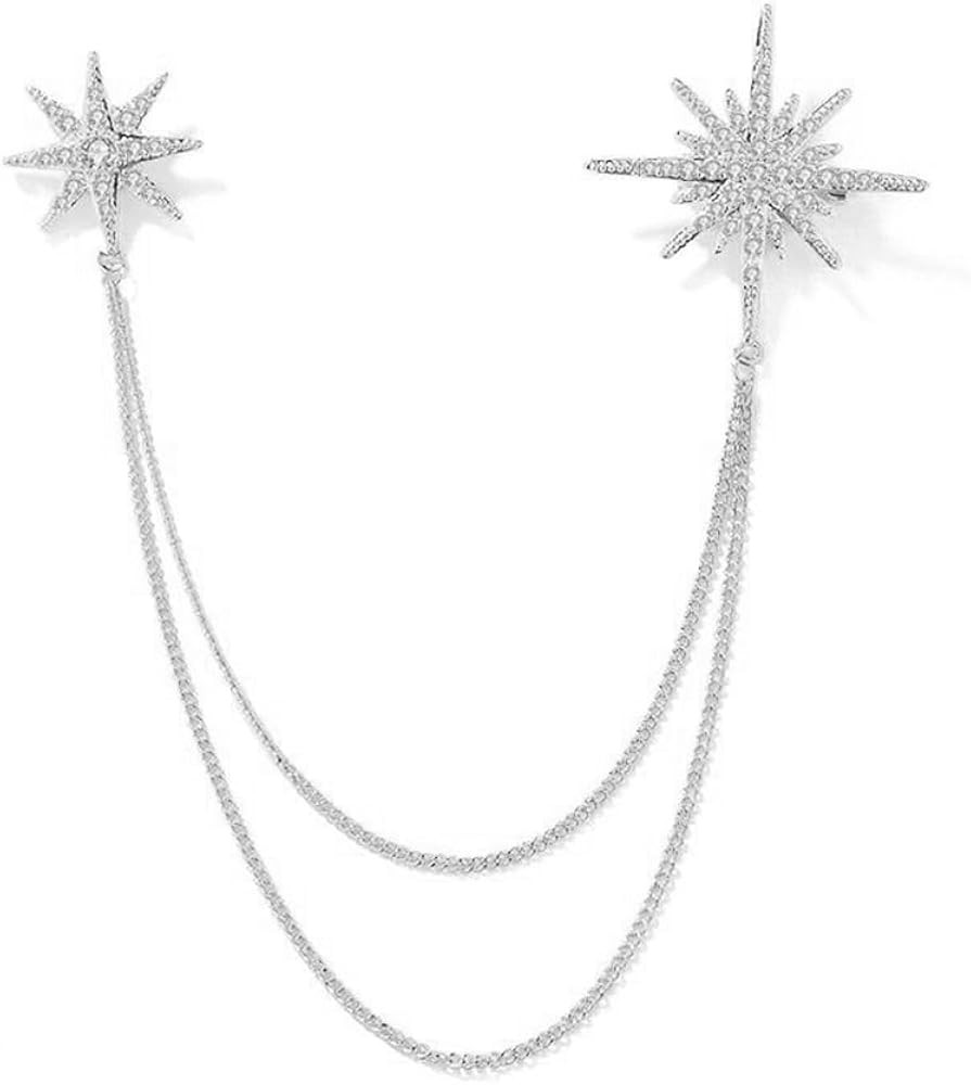 Silver Rhinestone Star Brooch for Women Girls Men Fashion Crystal Snowflake Tassel Lapel Pins Dre... | Amazon (US)