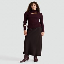 F&F Satin Midi Slip Skirt in Chocolate | Tesco F&F