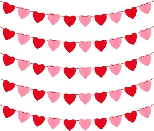 Valentines Day Decor Felt Heart Garland,Valentines Day Decorations Pink & Red Hanging String Hear... | Amazon (US)