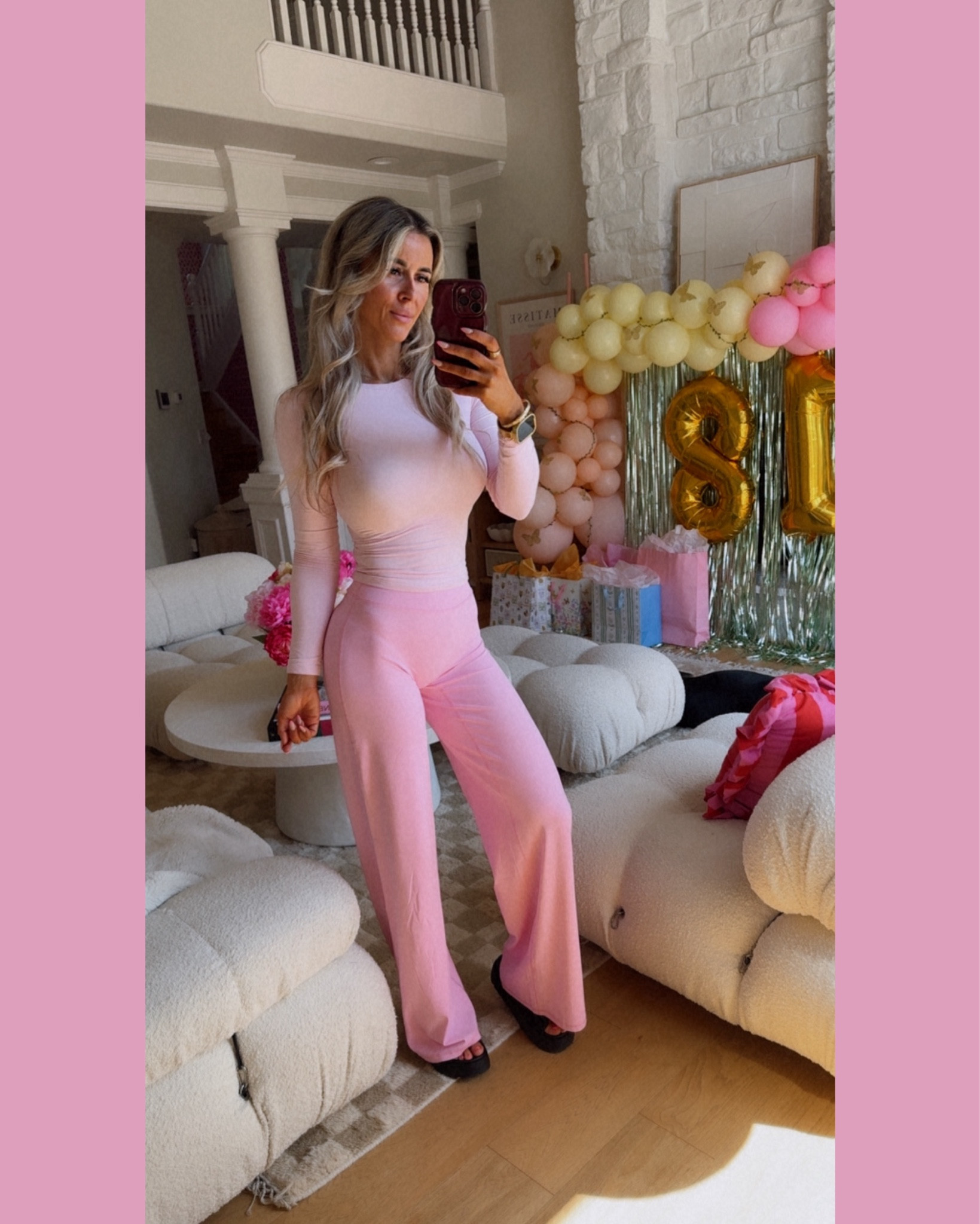 Amazon jacket sz small, super soft leggings sz small and a pink top skims dupe double lined and much better than skims one in size small. Shoes PRADA. 

#Active #fitness #ootd #gymwear #workoutwear #fit #momlife #clothes #skimsdupe #comfy #outfit #workoutoutfit #fitmom #fitnesswear #fitnessclothes 