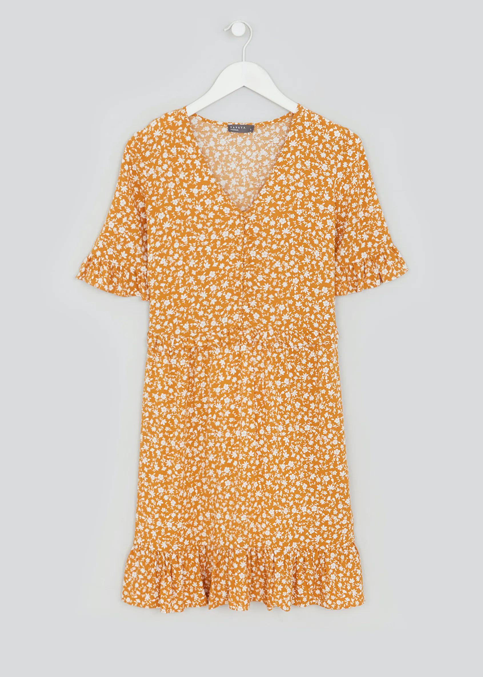 Mustard Short Sleeve Ditsy Floral Tea Dress – Mustard | Matalan (UK)