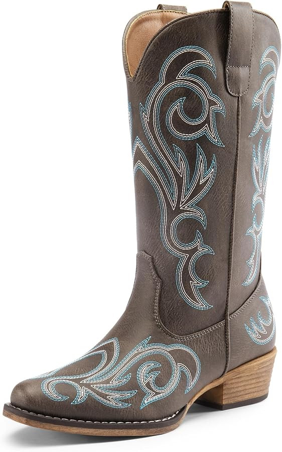 DREAM PAIRS Women's Cowboy Boots Mid Calf Cowgirl Boots Square Toe Chunky Heel Embroidery Stitche... | Amazon (US)