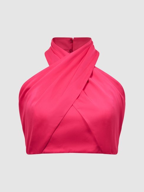 Reiss Pink Ruby Cropped Halter Occasion Top | Reiss DE