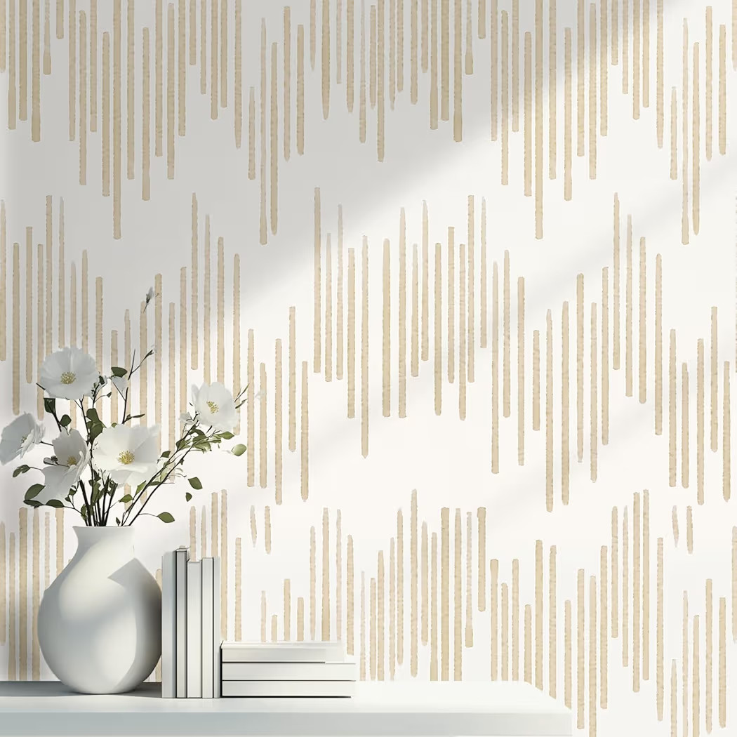 WENMER Beige Wallpaper, Modern Peel and Stick Wallpaper, Striped Wallpaper, Beige Geometric Wallpaper, 17.7''×394'' Contact Paper, Beige Self Adhesive Removable Wallpaper for Bathroom Cabinets Kitchen | Amazon (US)