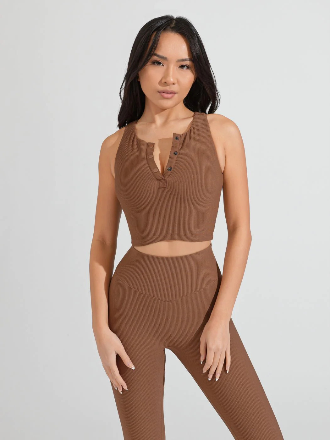 Henley Ribbed Crop - Oak | Buffbunny