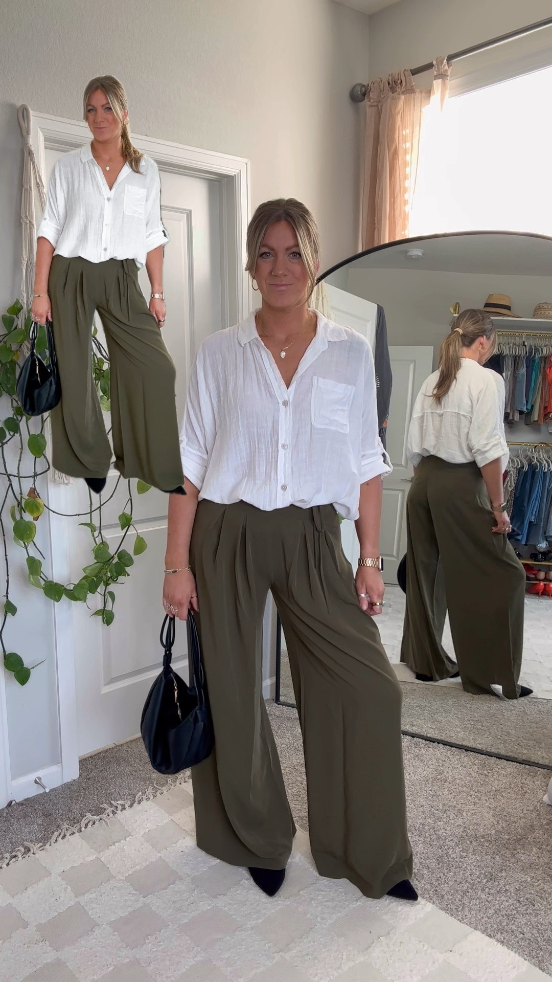Large top (fits oversized) 8 tall pants, 11 shoes 

Tall wear to work, office, business casual 

#LTKOver40 #LTKWorkwear #LTKMidsize