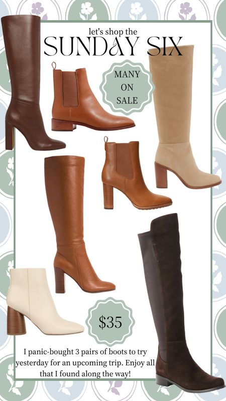 Round up of the cutest fall boots! I bought 3 pairs of these to try for an upcoming vacation. There are so many great styles on sale this weekend, prices start at only $35! 

Riding boot, tall boot, over the knee boots, booties, white boots, cognac boots, brown boots, black boots, suede, leather, classic style, preppy, fall fashion, women’s shoes #fallfashion #boots #fallboots #whiteboots #sale 

#LTKshoecrush #LTKsalealert #LTKunder50