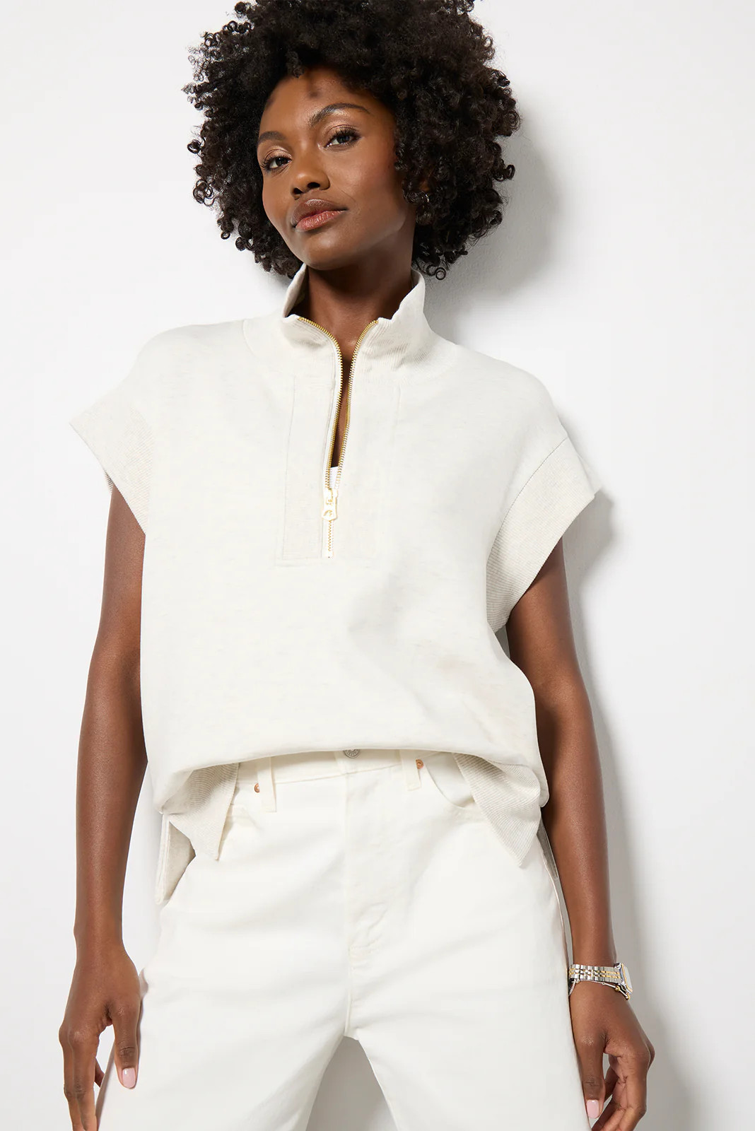 VARLEY Women's Kelly Half Zip Sweat Top, Size Small, White | Evereve