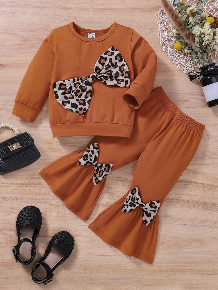 Baby Bow Front Sweatshirt & Flare Leg Pants | SHEIN