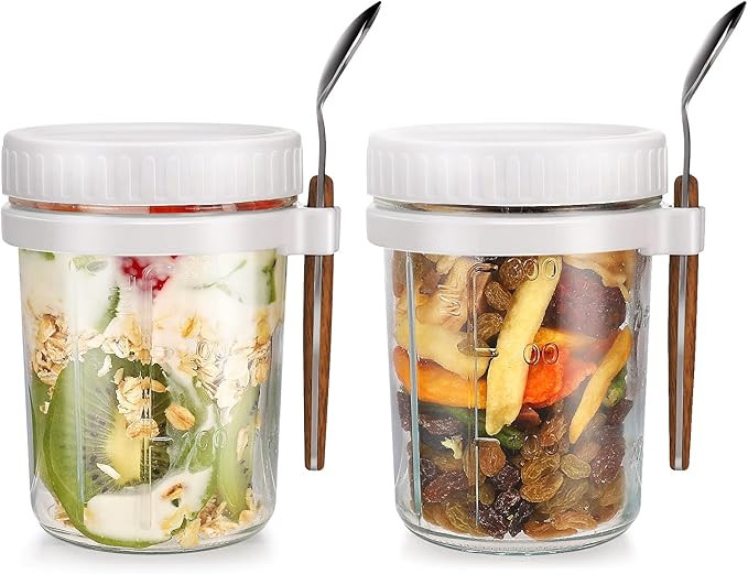 Overnight Oats Jars, Overnight Oats Container with Lid and Spoon, 16 oz Cereal, Milk, Vegetable a... | Amazon (US)