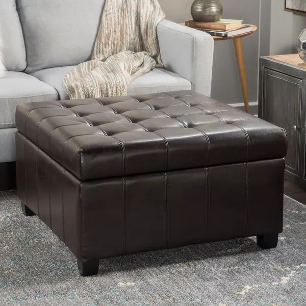 Alexandria Contemporary Tufted Bonded Leather Storage Ottoman by Christopher Knight Home - Overst... | Bed Bath & Beyond