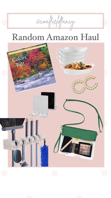 Amazon Haul
Fall Coffee Table book
Game day clear bag 
Broom organization 
Baking dishes 
CC brooch look a like