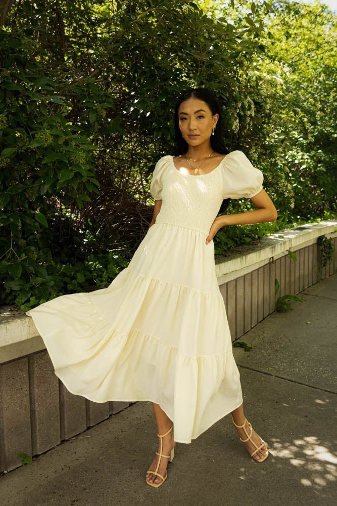 Gemma Midi Dress in Cream - böhme | Böhme US