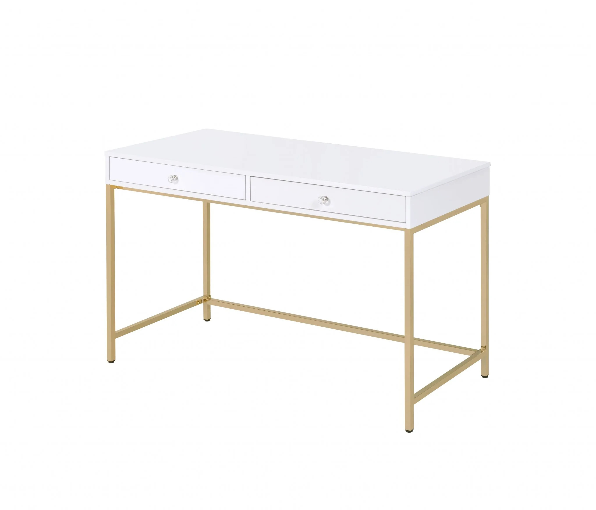 47" White and Gold Computer Desk With Two Drawers | Shop Simon