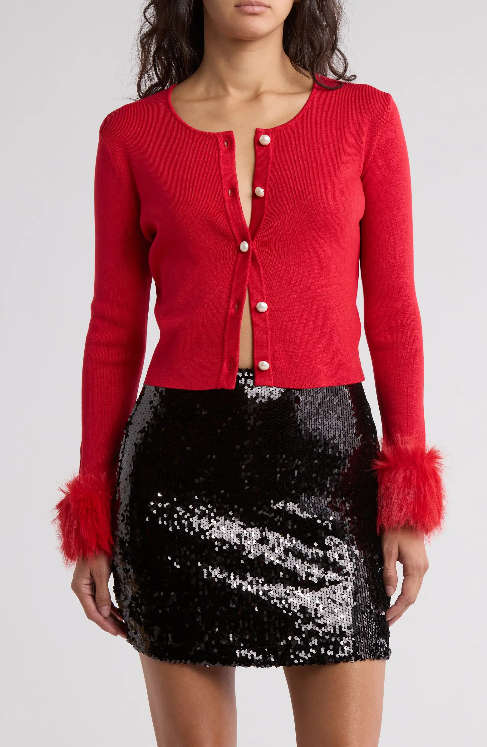 Faux Fur Cuff Cropped Cardigan | Nordstrom Rack