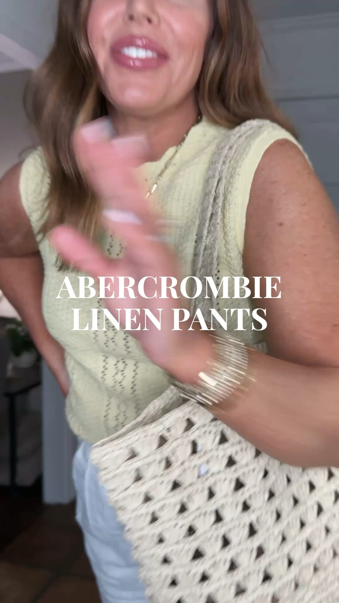 @abercrombie  linen pants: buy one get one 50% off ￼

White Sloan wide leg linen blend pants: 30 long

Yellow crochet shell sweater: medium

Oatmeal regular fit Sloan wide leg trouser pants: 30 Long ￼
Tee is old

Navy blue crochet, short sleeve sweater/medium
White linen blend drawstring pants / medium long


￼

#LTKSaleAlert #LTKootd #LTKOver40