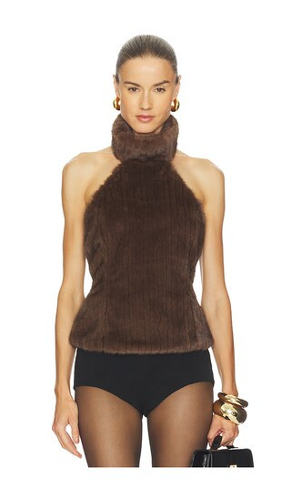 Maria Faux Fur Turtleneck Top in Chocolate Brown | Revolve Clothing (Global)