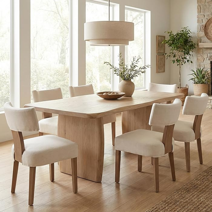 HNY Mid Century Modern Dining Chairs Set of 6 with Seat Covers, Farmhouse Linen Fabric Upholstere... | Amazon (US)