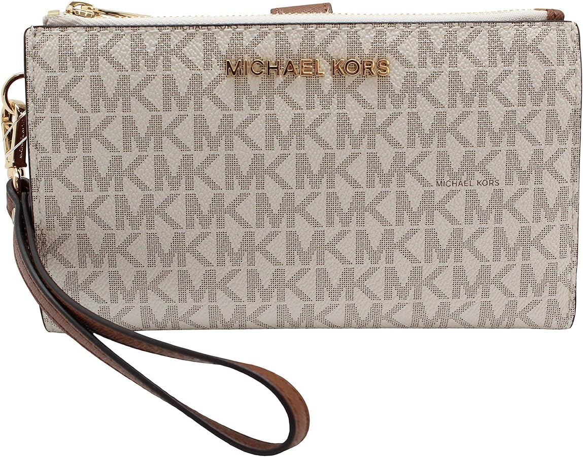 Michael Kors Women's Jet Set Travel Double Zip Wristlet Wallet PVC Signature | Amazon (US)