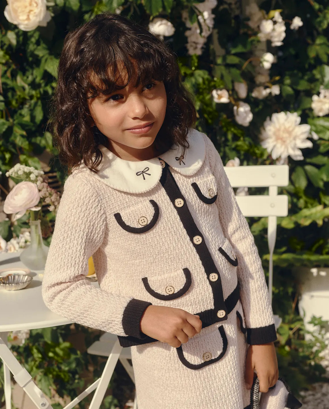 Girls Long Sleeve Contrast Faux Tweed Sweater Cardigan - Petit Paris - ORANGE | Gymboree | Gymboree