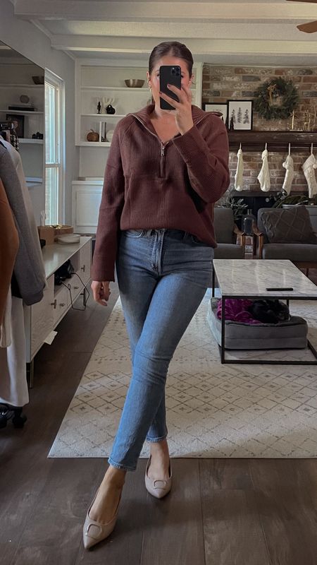 Cute Amazon sweater I’m loving.  This half zip brown sweater is perfect for wearing alone or layering for a chic winter outfit. 

Wearing size medium here.  I’m 5’6” for reference 

#LTKstyletip #LTKHoliday #LTKover40