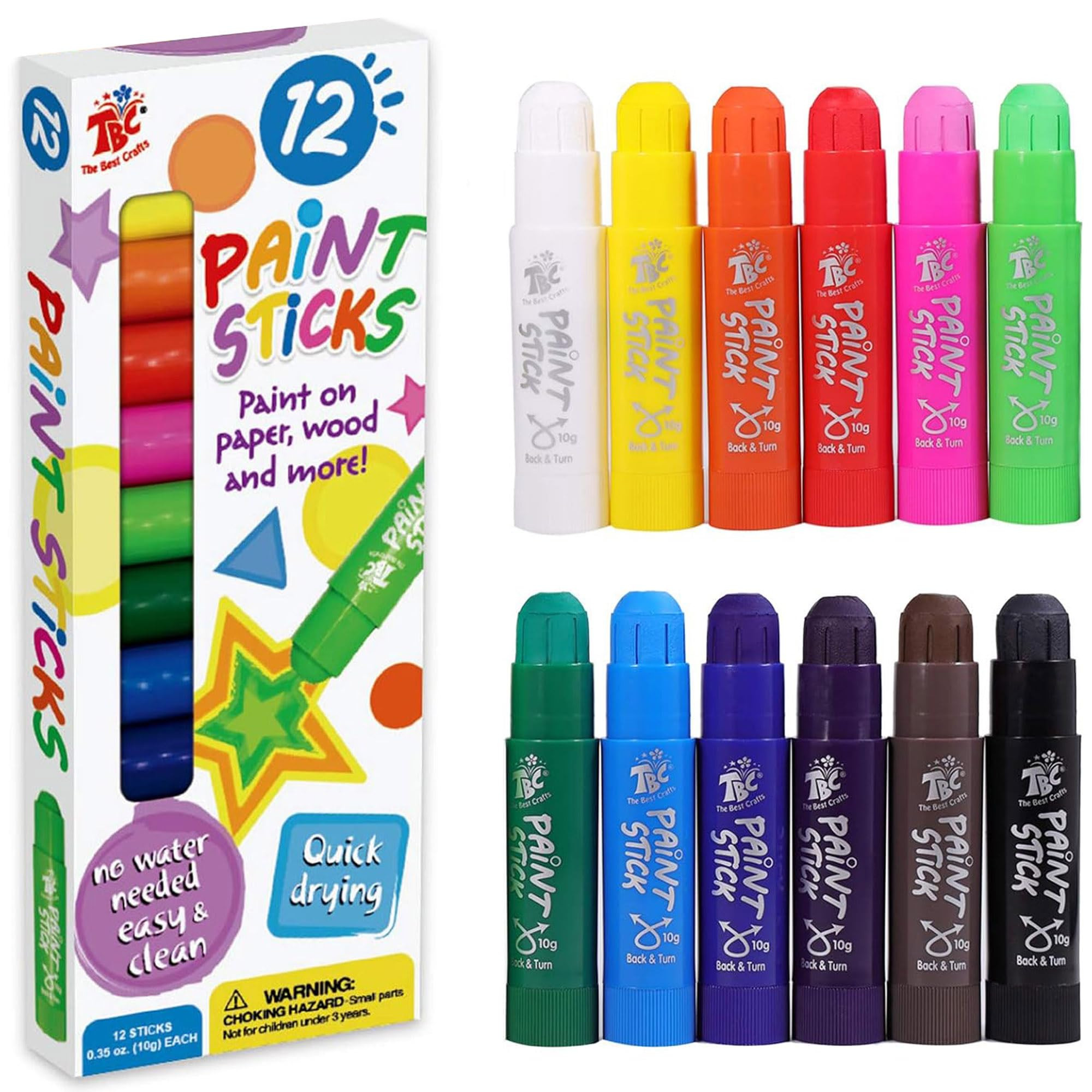 TBC The Best Crafts Paint Sticks,12 Classic Colors, Washable Paint, Non-toxic, Tempera Paint Stic... | Amazon (US)