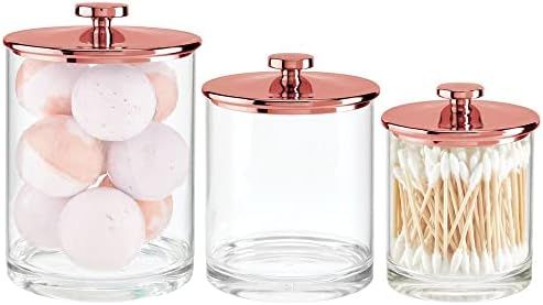 mDesign Plastic Apothecary Canister Jar Storage Organizer for Bathroom, Bedroom, Vanity, Kitchen Cab | Amazon (US)