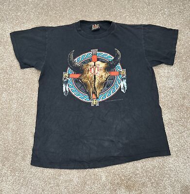 3D Emblem Vtg 1993 90s Single Stitch T-Shirt Sz Large Native American Bull Skull  | eBay | eBay US