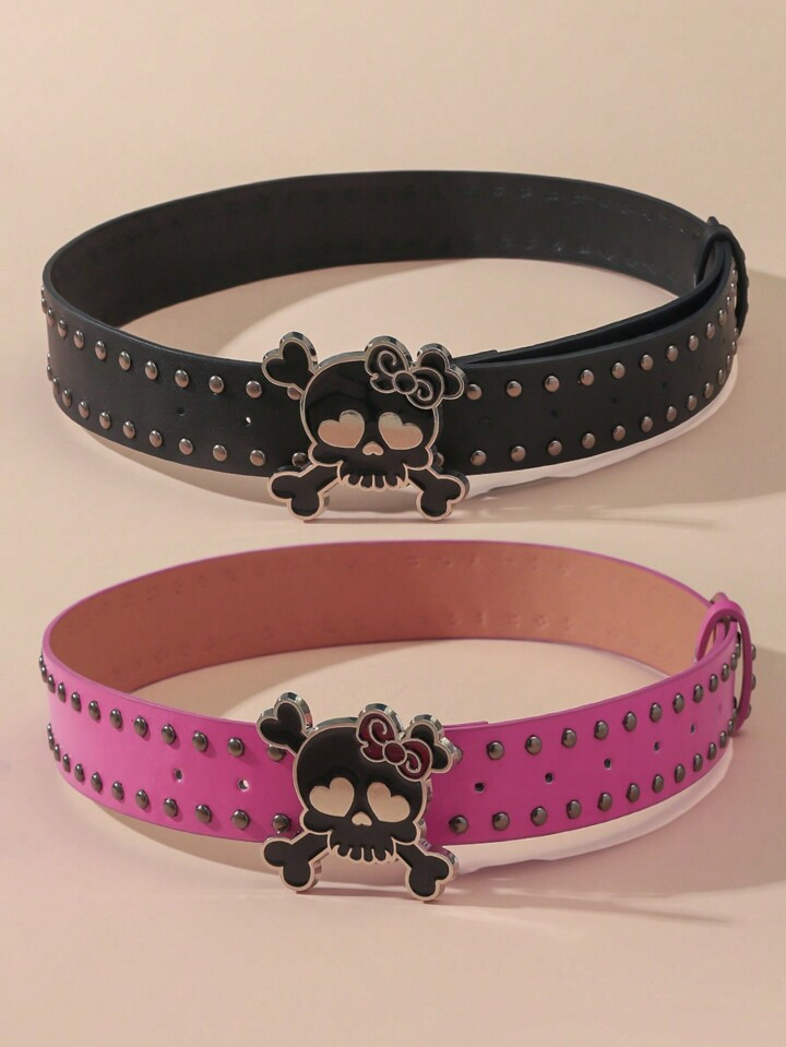 1pc Fashion Punk Street Style PU Leather Cute Skull Bow Belt, Suitable For Young Girls To Match Jeans, Dresses For Outing And Party Valentine's Day Valentines | SHEIN