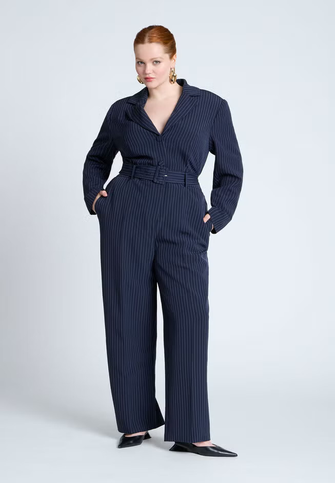 Pinstripe Jumpsuit With Belt | Eloquii