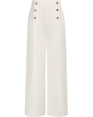 Belle Poque Women's High Waisted Wide Leg Jeans Button Decorated Casual Stretchy Demin Pants with... | Amazon (US)