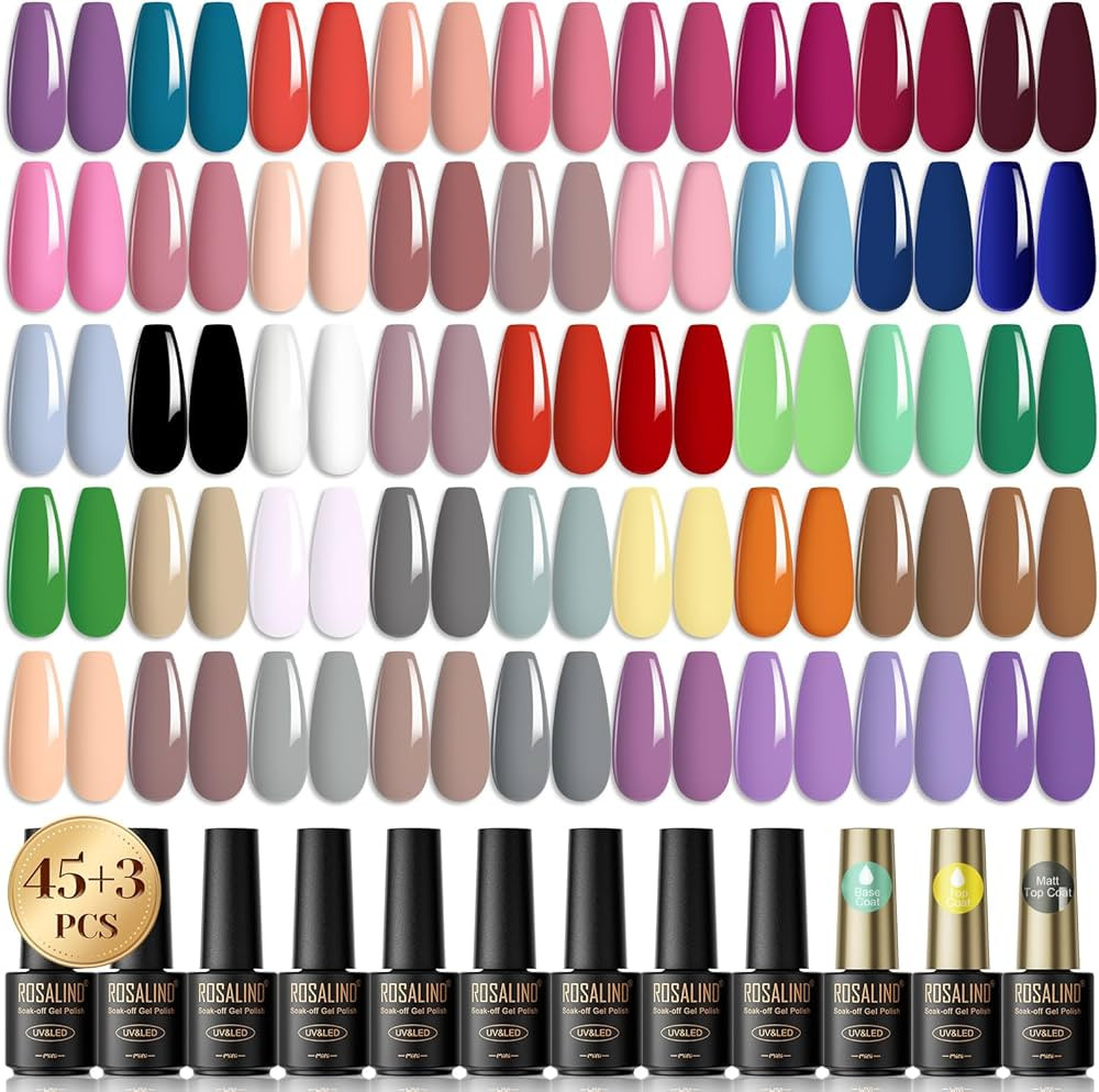 ROSALIND 48 PCS Gel Polish Set, 45 Colors Gel Nails All Season Black Pink White Nude Gel Nail Pol... | Amazon (US)