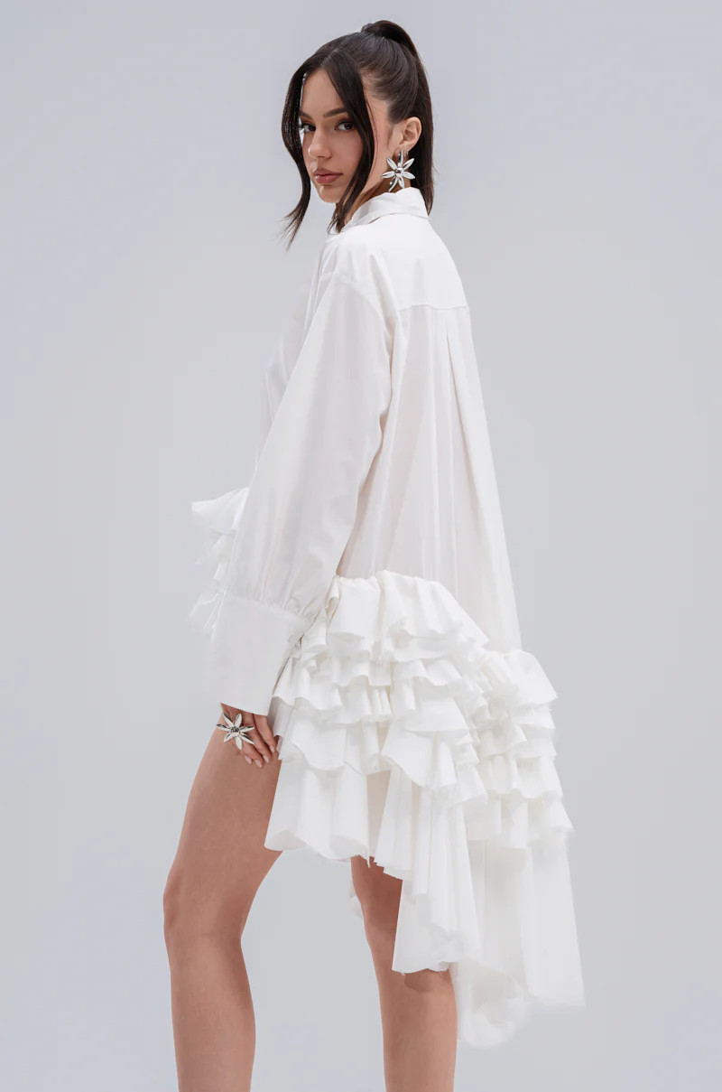 KIND OF A BIG DEAL POPLIN HIGH LOW DRESS IN WHITE | AKIRA