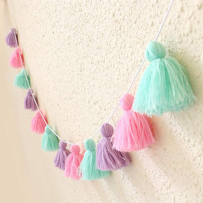 Big Size Tassel Garland H3.1in Polyester Yarn Colorful Pom Pom Tassel Banner Decorative Wall Hang... | Amazon (US)