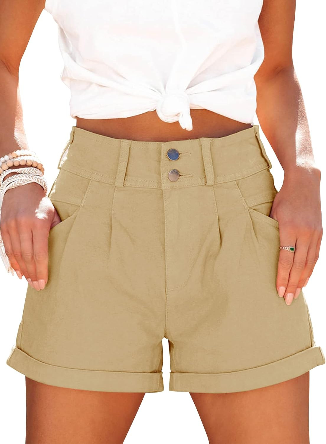 Orchidays Womens High Waisted Chino Bermuda Folded Hem Shorts | Amazon (US)