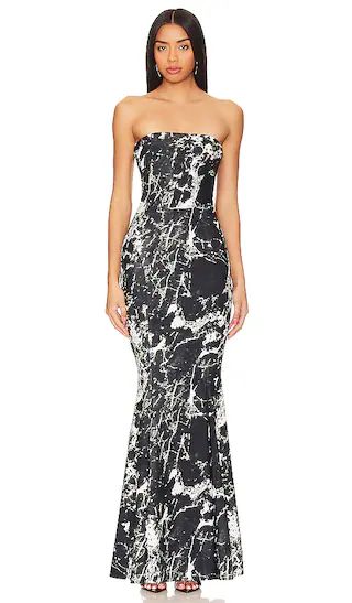 Strapless Fishtail Gown in Black Marble | Revolve Clothing (Global)
